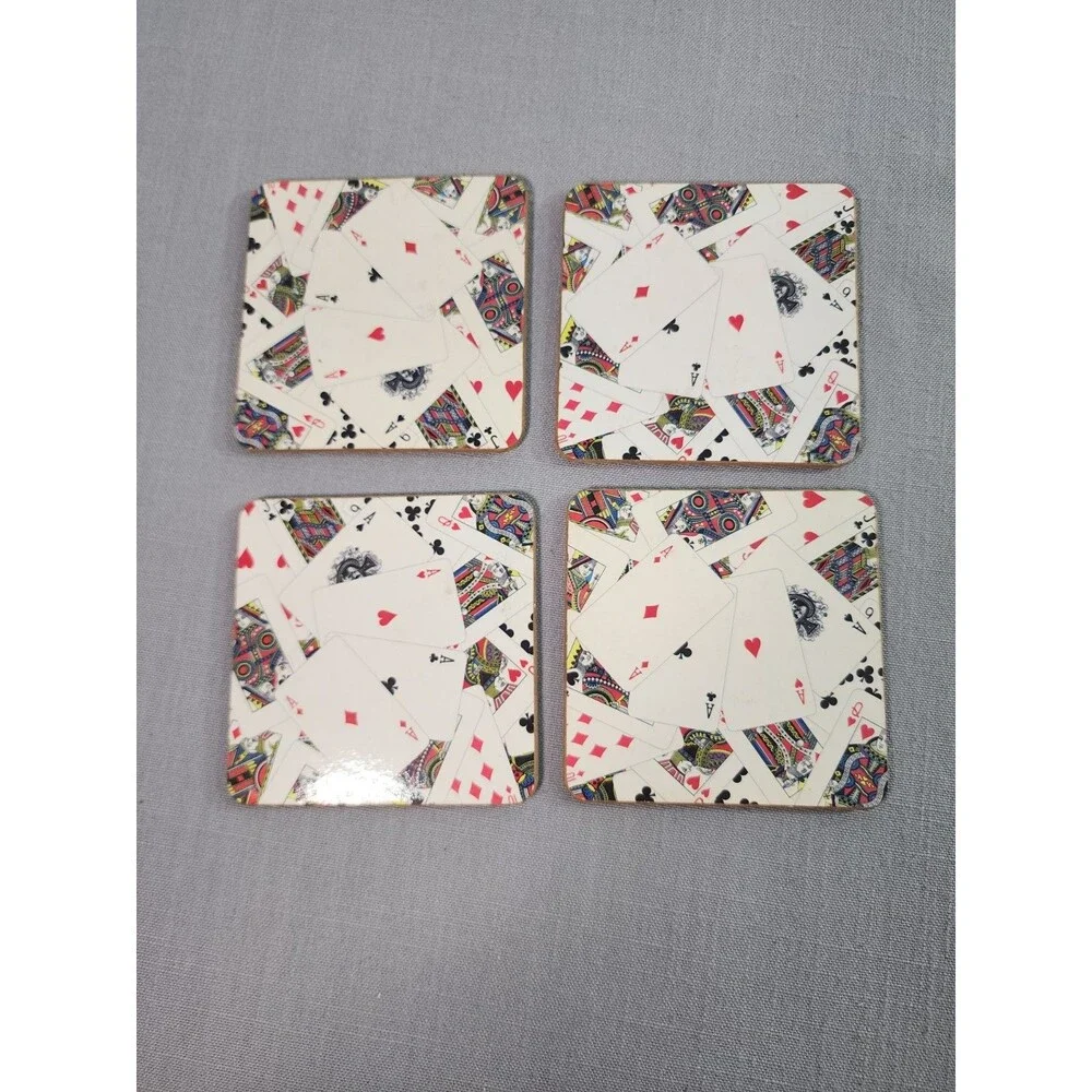 Set of 4 Playing Card Design Square Drink Coasters Poker Casino Game Room Décor
